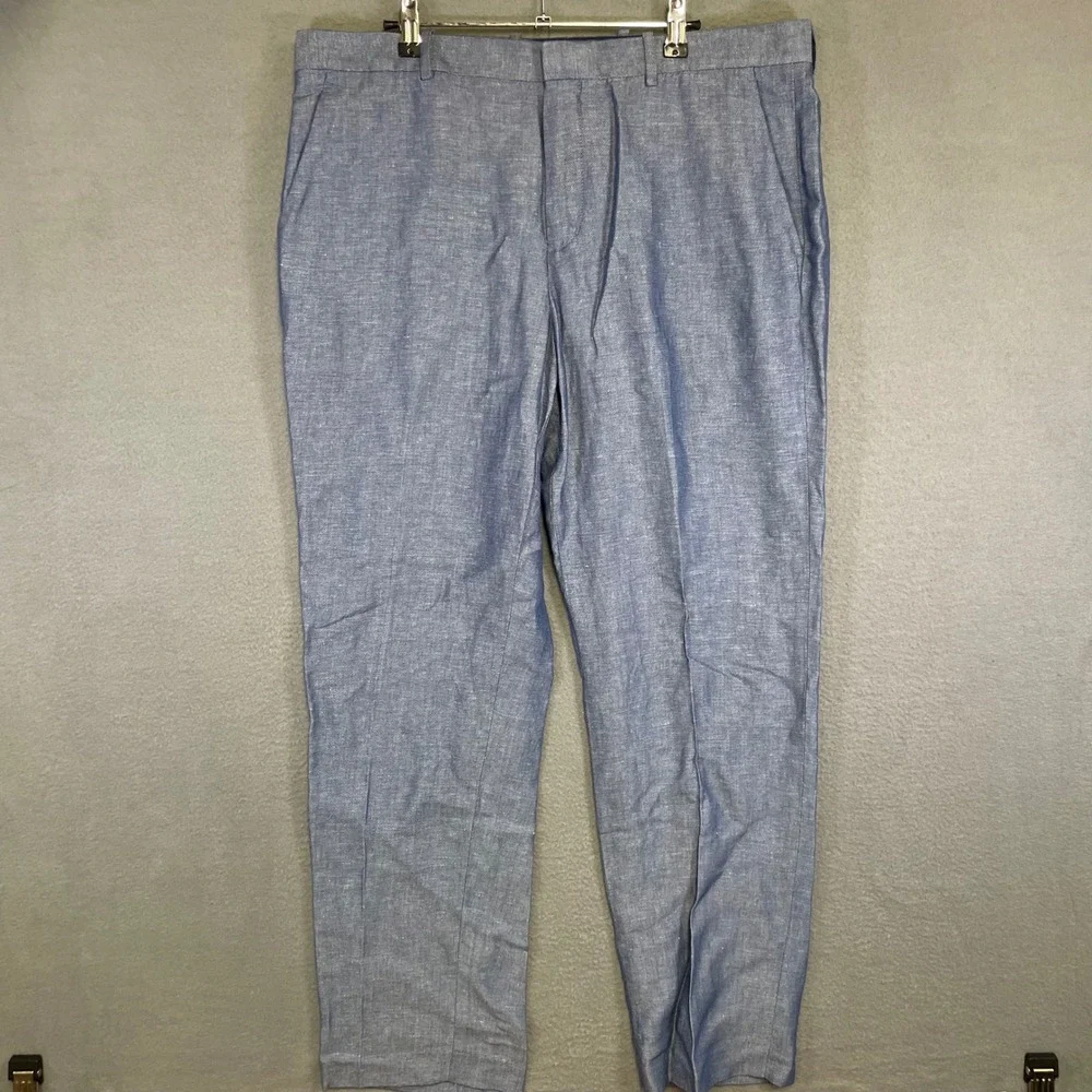 Perry Ellis Portfolio Linen Blend Dress Pants 38x29 Blue